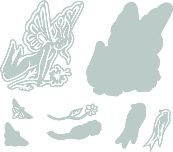 Wykrojnik Sizzix Thinlits - Fairy #2 wróżka ważka kwiatek ptak