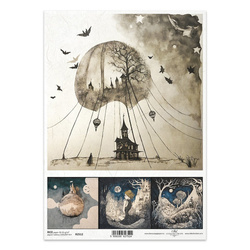 Papier ryżowy do decoupage A4 - upiorne zamki - R2512 - Itd Collection