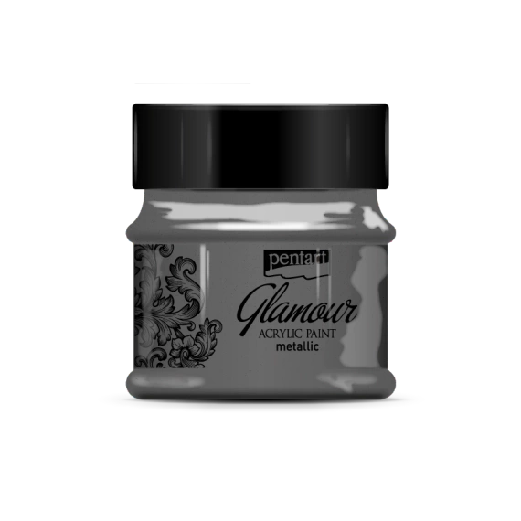 Farba akrylowa Glamour - Pentart - metaliczne czarne srebro 50ml