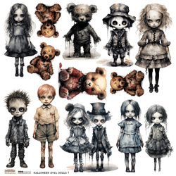 Naklejki papierowe - ScrapLove - Halloween Evil Dolls 1 diabelskie laleczki
