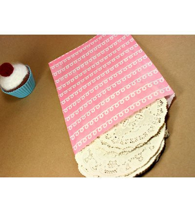 Torebki papierowe 3szt. ok.15,9x23,5cm - różowe ze szlaczkiem - Whisker Graphic