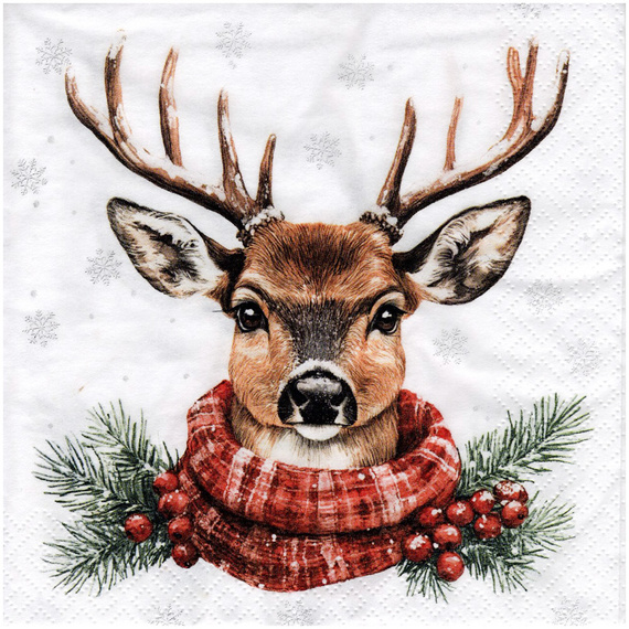 Serwetka do decoupage 33x33cm - Cerf d'Hiver renifer