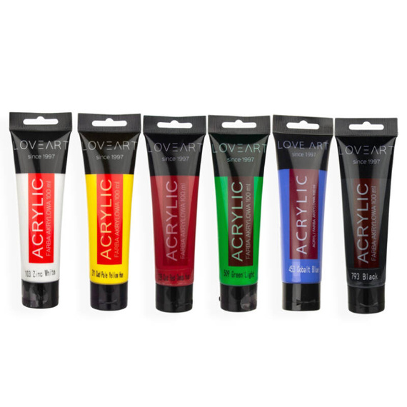 Farby akrylowe LOVEART 6 x 100ml - podstawowe kolory