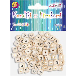 Drewniane koraliki z literkami 10x10x10 mm - 70 szt