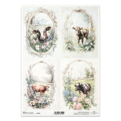Papier ryżowy do decoupage A4 - krowy wiejskie klimaty - R2570 - Itd Collection