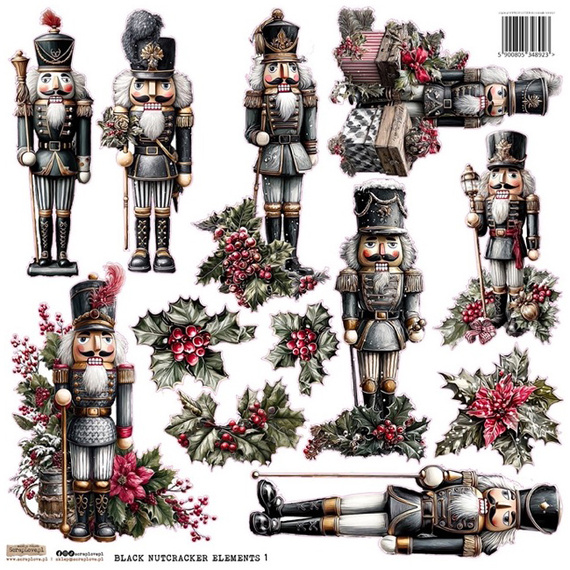 Naklejki papierowe - ScrapLove - Black Nutracker Elements 1 - Czarny Dziadek do orzechów