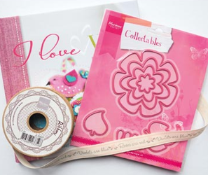 Zestaw - Marianne Design - I love Vilt - książka, wstążka i wykrojniki
