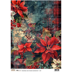 Papier ryżowy A4 - Scraplove - Christmas Red Flower Background 1 - Świąteczne czerwone tło kwiatowe
