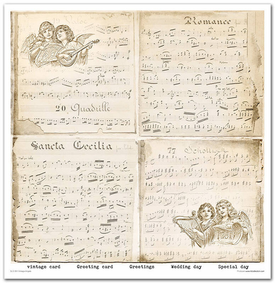 Zestaw papierów do scrapbookingu 30x30 - Itd Collection - Vintage Angels nuty, pismo, anioły, vintage