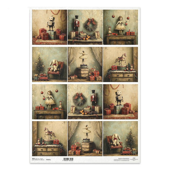 Papier ryżowy do decoupage A3 - retro zabawki, vintage Boże Narodzenie - R1521L - Itd Collection 
