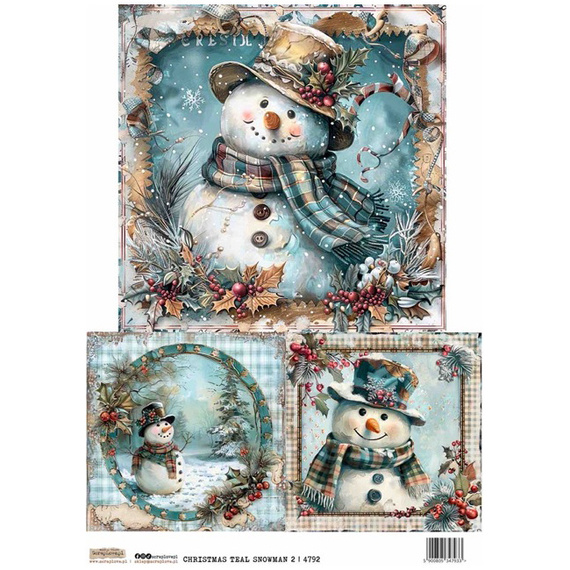 Papier ryżowy A4 - Scraplove - Christmas Teal Snowman 3 - Turkusowy bałwan
