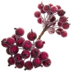 Jarzębina dekoracyjna bordowa oszroniona na druciku - 1 gałązka