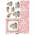 Papier ryżowy do decoupage ITD-R1584 - A4 zające w filiżance, deski, kwiaty