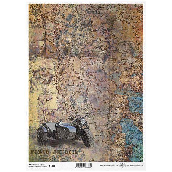 Papier ryżowy do decoupage ITD-R1907 mapy 