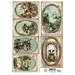 Papier ryżowy do decoupage A4 - Art of Alchemy - Przyjaciele lasu, szop, ryś, dziecko