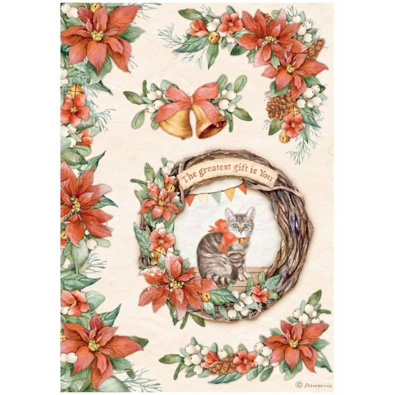 Papier ryżowy A4 - Stamperia - All Around Christmas Girlanda kot