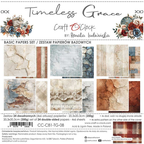 Zestaw papierów do scrapbookingu 20x20 - Craft o'clock - Timeless Grace - BASIC