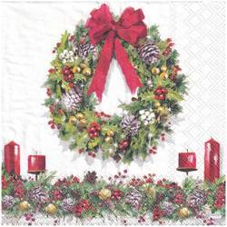 Serwetka 33x33cm - Bow on Wreath wieniec stroik