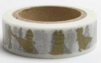 Taśma dekoracyjna biała w złoty wzór pary młodej