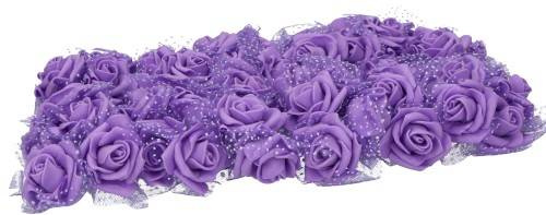 Kwiatki piankowe fioletowe z tiulem