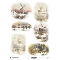 Papier do scrapbookingu A4 - TAG0174 zimowe widoczki wiatraki
