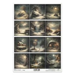 Papier ryżowy do decoupage A4 - latarnie, baśń, zimowa sceneria, śnieg, noc R2738 - Itd Collection