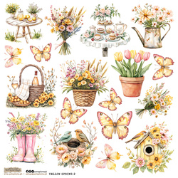 Naklejki papierowe - ScrapLove - Yellow Spring 2 kwiaty motyle wiosna