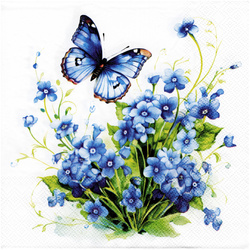 Serwetka do decoupage 33x33cm - Forget me not motyl niezapominajki
