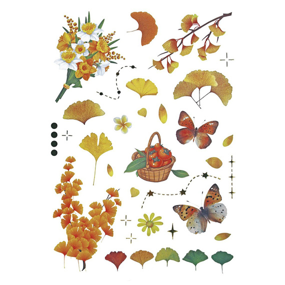 Naklejki foliowe - Żółte kwiaty i liście