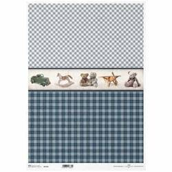Papier ryżowy do decoupage A3 ITD-0790L niebieska kratka, zabawki