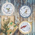 Zestaw startowy do decoupage świąteczny - drewniane bombki z ptakami w roślinnych wiankach