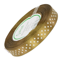 Wstążka satynowa w kropki 12 mm - złota 145 - 23 m - dekoracyjna tasiemka