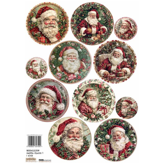 Papier ryżowy A4 - Scraplove - Medallion Santa Claus 1 - Medaliony Mikołaje