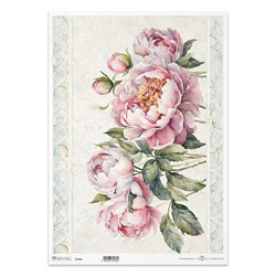 Papier ryżowy do decoupage A3 - piwonie - R1295L - Itd Collection