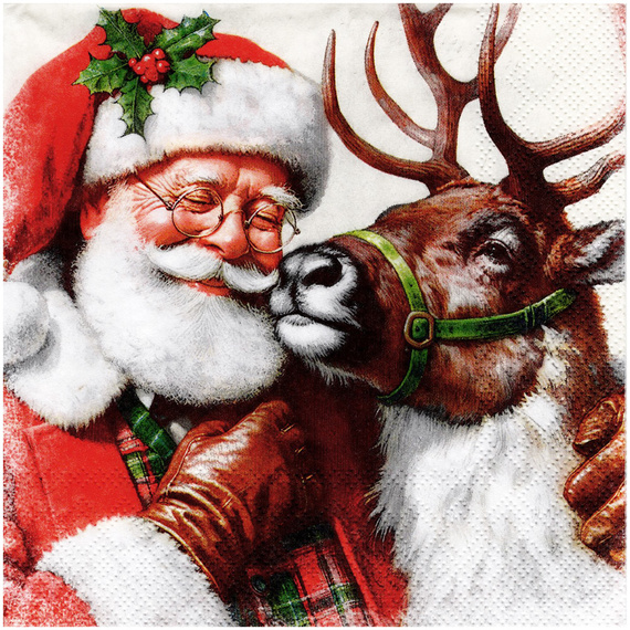Serwetka do decoupage 33x33cm - Santa's best friend Mikołaj z reniferem