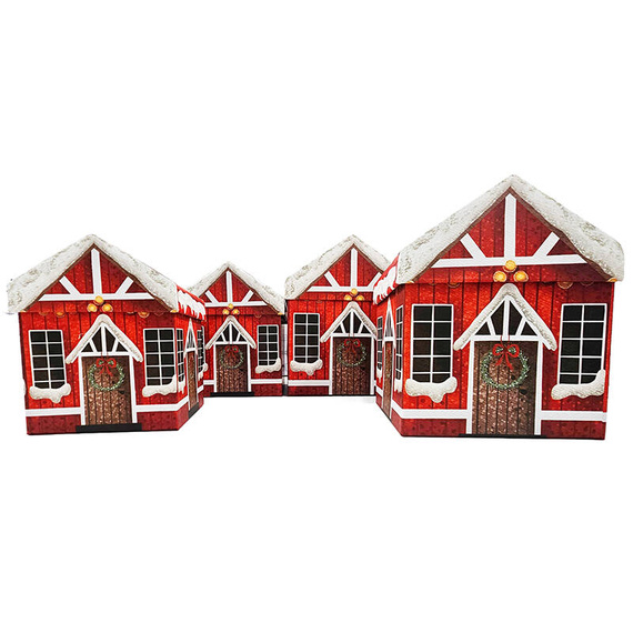 Zestaw 4 pudełek domek świąteczny - opakowanie prezentowe