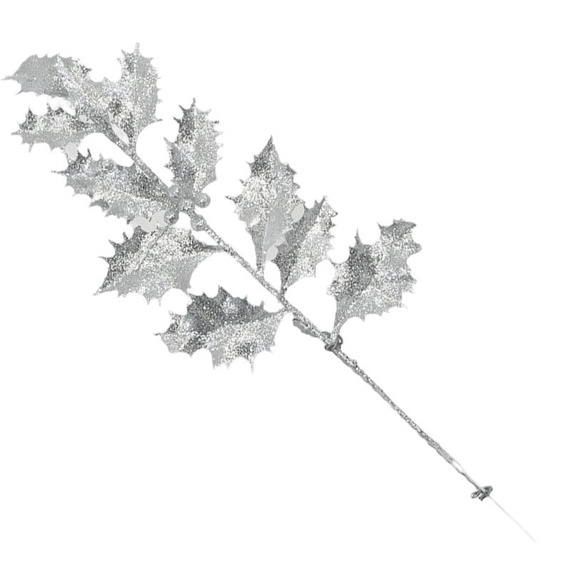 Gałązka ostrokrzew brokatowa srebrna
