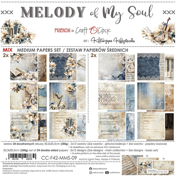 Zestaw papierów do scrapbookingu 20x20 - Craft o'clock - Melody of My Soul mix