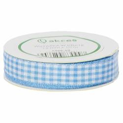 Wstążka w kratkę biało - niebieska 12mm - 10mb