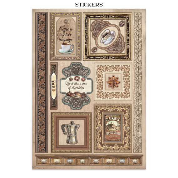 Zestaw papierów, naklejek i elementów Junk Journal - Coffee & Chocolate - Stamperia