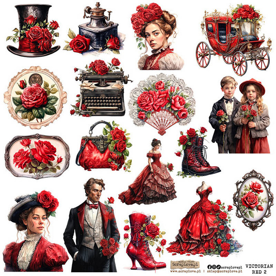 Naklejki - ScrapLove - Victorian red 2