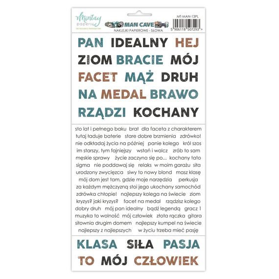 Naklejki papierowe 15x30 - Mintay - Man Cave - Słowa polskie