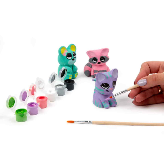 Zestaw kreatywny z gliną samoutwardzalną - miś i zwierzaki - farbki, narzędzia, pędzelki