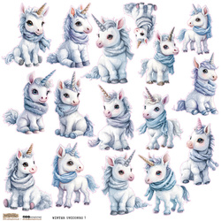 Naklejki papierowe - ScrapLove - Winter Unicorns 1 - Zimowe jednorożce 1