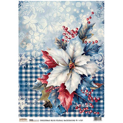Papier ryżowy A4 - Scraplove - Christmas Blue Floral Background 10 - Świąteczne niebieskie tło kwiatowe
