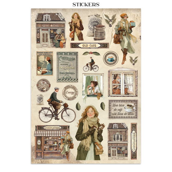 Zestaw papierów, naklejek i elementów Junk Journal - Coffee & Chocolate - Stamperia