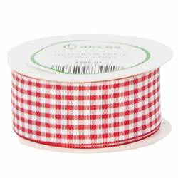 Wstążka w kratkę biało - czerwona 25mm - 10mb