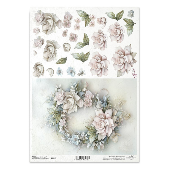 Papier ryżowy do decoupage A4 R2613 wieniec kwiatowy 3D