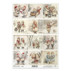 Papier ryżowy do decoupage A4 - vintage, dzieci, zima - R2683 - Itd Collection