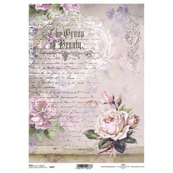 Papier ryżowy A4 do decoupage ITD-R0707 pismo, kwiaty